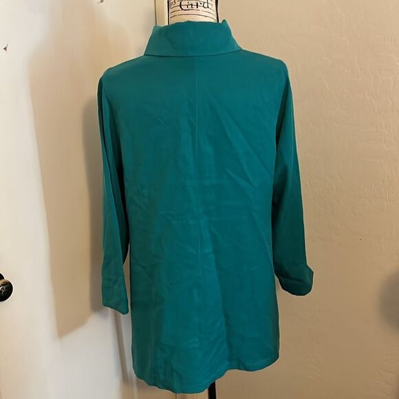 Soft Surroundings Blue Green Button Closure Front Pocket Shirt Casual Work Boho - Picture 3 of 11